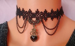 Black lace collar with blue heart decoration