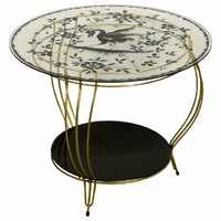Vintage copper side table decorated with a phoenix bird motif - 04652