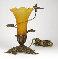 1P072 beautiful hummingbird copper table lamp with yellow blown glass shade 23 cm
