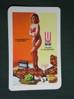 Kártyanaptár,Univerzál áruház,Békéscsaba,Orosháza,Gyula,erotikus női modell,1972