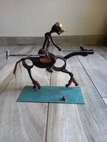 Pompás modern acél szobor: lovaspóló (20,3x21,5x13 cm)