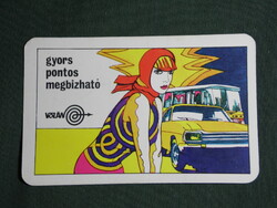 Kártyanaptár, VOLÁN vállalat,autóbusz, grafikai rajzos,erotikus női modell,1972