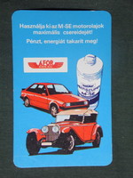 Card calendar, Afor petrol stations motor oil, graphic artist, vintage car, 1982