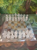 Chess set made of glass, old, flawless, size 35 x 35 cm.