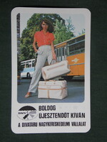 Card calendar, dnv fashion goods company, erotic female model, Ikarus bus, 1982