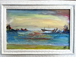 Szignózott olaj festmény, tenger tájkép