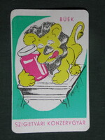 Card calendar, szigetvár cannery, graphic artist, lion, 1981
