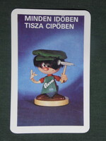 Card calendar, Tisza shoe factory, martfö, advertising figure, doll, 1983
