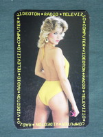 Card calendar, videoton radio television, erotic female model, 1988