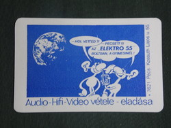 Kártyanaptár,kisipari,Gyimesi János,Elektro 55 audio hifi videó üzlet ,Pécs, grafikai rajzos,, 1988