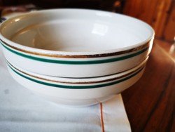 2 db Alföldi porcelán zöld - aranyszegélyes kocsonyás,gulyás, leveses, kocsonyás tányér. Rakásolható
