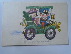 D198913  Karácsony lap Kislány kisfiú autóval    1968  rajz Kecskeméty
