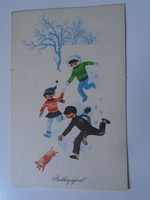 D198915 New Year's card - children chasing pigs 1964 drawing goat