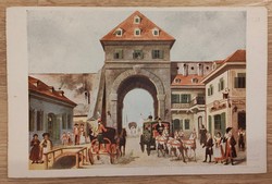 Pest korabeli városfalát és a Hatvani kaput ábrázoló képeslap