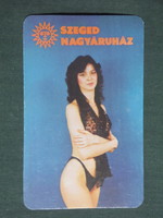 Kártyanaptár, Szeged nagyáruház,erotikus női akt modell, 1985