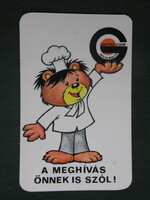 Kártyanaptár,Gastro Coop vállalat,étterem,csárda,presszó,grafikai rajzos,medve szakács, 1988