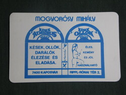 Kártyanaptár,kisipari,Mogyorósy Mihály késes köszörűs mester,Kaposvár, 1988
