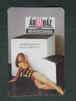 Card calendar, universal department store, Békéscsaba, town hall, Gyula, erotic female model, 1985