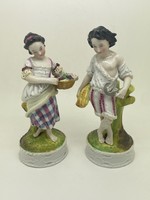 Antik német 19. századi porcelán figurák szüretelő pár 18cm