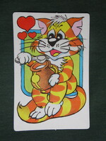 Kártyanaptár, trafik ajándék üzletek,grafikai rajzos, mesefigura, macska, 1988