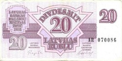 20 rubel rublu 1992 Lettország