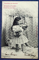 Antique Bergeret photo postcard - little girl playing with doll