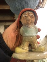 Art deco ceramic dwarf statue, with a happy and sad face, 16 cm