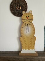 Nagy méretű festett cica, macska ajtó dísz fából