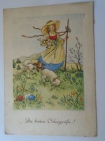 D199017 Húsvéti lap  Lány  bárányokkal  a réten -Elfriede Türr  Nr. 39917 PAG WIEN