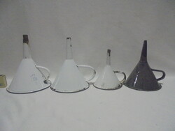 Four old enameled funnels together - folk, peasant decoration