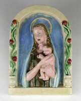 1P019 Antik Mária gyermekével art deco kerámia oltár 15.5 x 22.5 cm