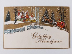 Régi képeslap 1933 karácsonyi dombornyomott levelezőlap lovas hintó