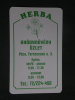 Kártyanaptár, Herba gyógynövény üzlet, Pécs, 2002