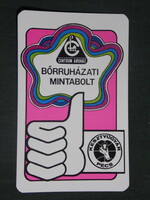 Card calendar, Pécs glove factory, leather clothing sample store, center store, graphic artist, 1978