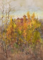 Baky albert (1868-1944): autumn landscape with mansion