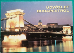 Budapest, Széchenyi Lánchíd és az Országház éjjel, látkép, reklámképeslap