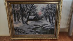 Neogrády László névvel, szép téli festmény, gyönyörű keretben eladó (keretezett mérete 93x76)