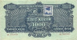 1000 Koruna crowns 1944 vh. Czechoslovakia mirror specimen with stamp