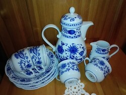 Porcelain tea and coffee set with onion pattern.