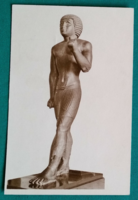 Egyiptomi  bronz szobor, Louvre, párizsi múzeum, postatiszta képeslap