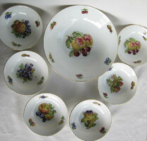 MZ csehszlovák porcelán 6 személyes kompótos salátás készlet gyümölcs mintával