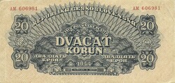 20 korun korona 1944 VH. Csehszlovákia 2.