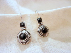 Large silver earrings with black onyx decoration