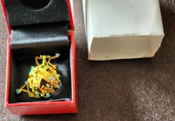 MAGYAR SZENT KORONA miniatűr másolat + eredeti sérült dobozban fém + üveg 3×2 cm