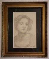 Egervári Potemkin Ágoston(1858-1930): Leánya portréja. Jelzett, hátulján autográf sorokkal.