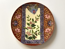 Hüttl tivadar antique porcelain wall plate with historicizing plastic painting and bird decoration