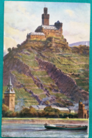 Antik képeslap, Marksburg, Németország, tájkép, művészet, postatiszta képeslap