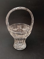 Rózsás, rózsa girlandos, masnis üveg kosár, vitrindísz, 17 cm
