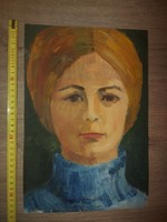 Portré festmény, olaj, vastak papír, 33x23 cm