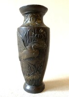 ANTIK ÁZSIAI ÓN VÁZA MADÁR ÉS NÁD DÍSZÍTÉSSEL 9 CM